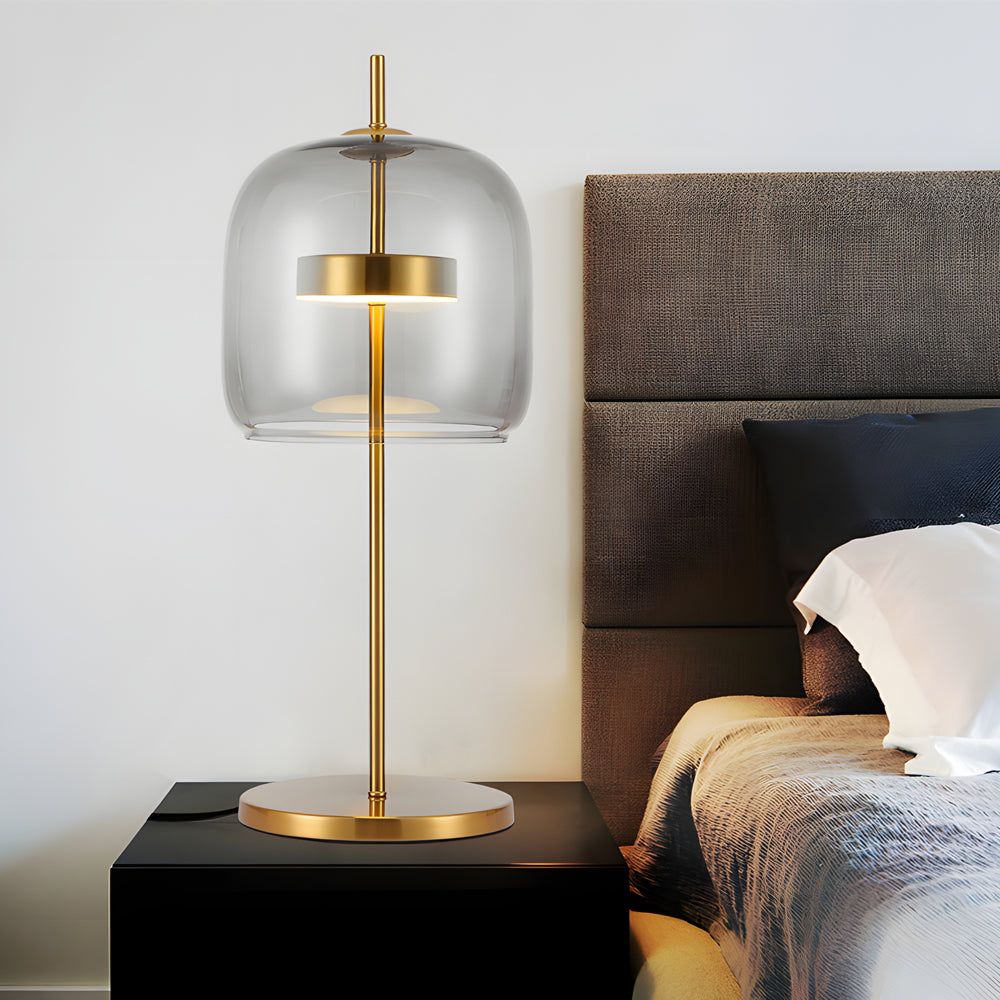 MystiGlow – Tischlampe aus Rauchglas