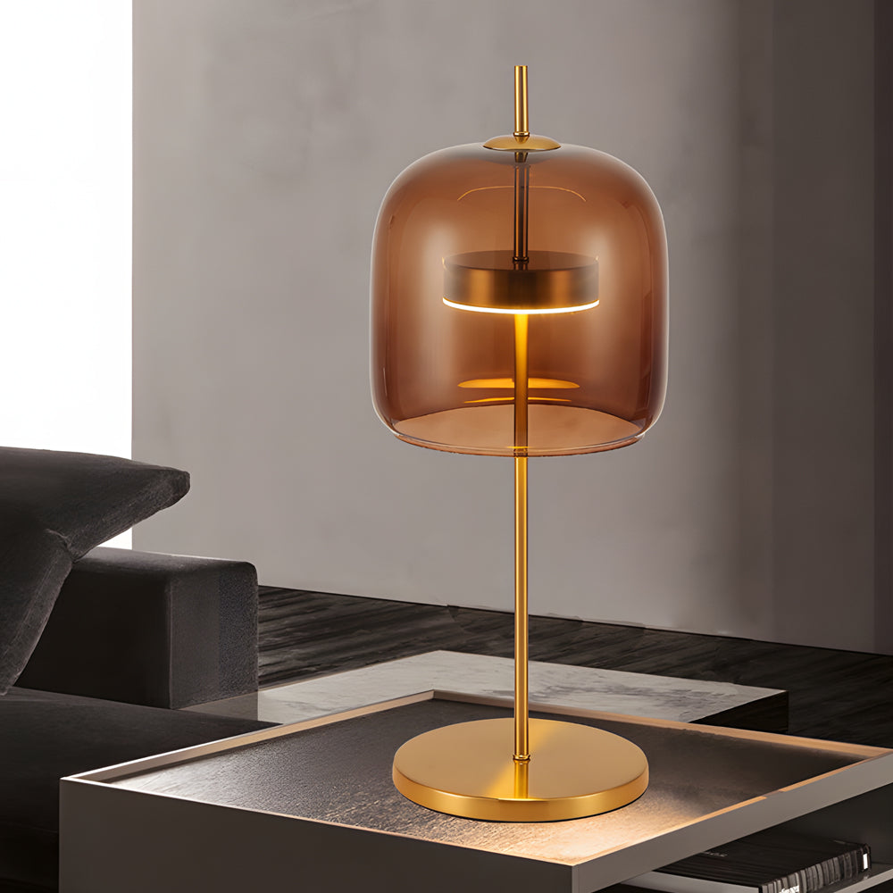 MystiGlow – Tischlampe aus Rauchglas