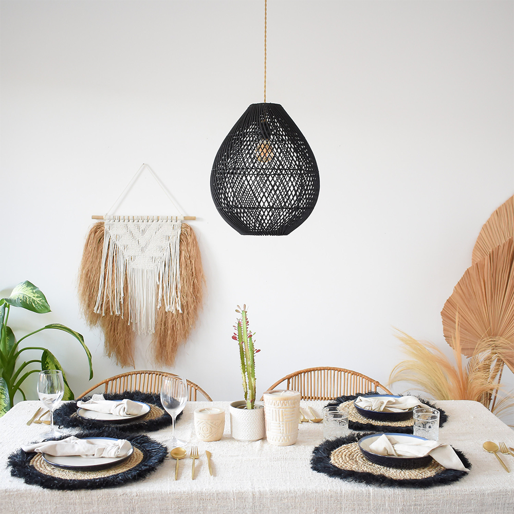 BohoLuxe - Rattan Deckenlampe Schwarz