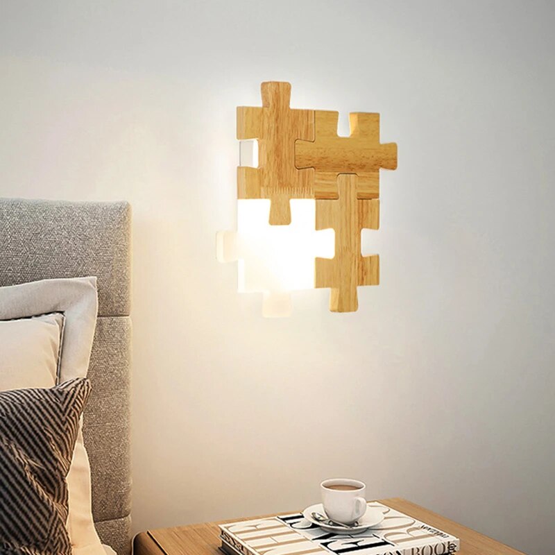 PuzzleGlow – Holz Wandleuchte