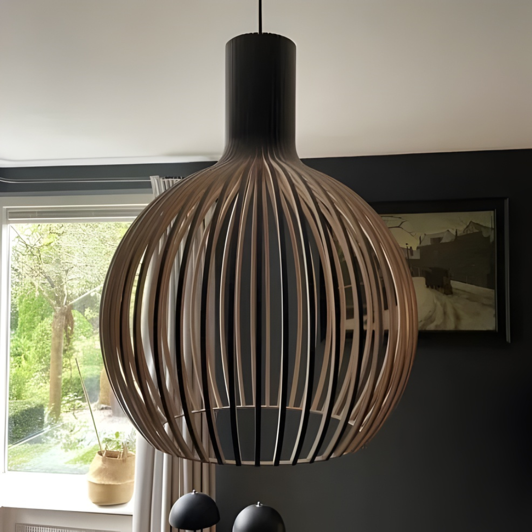 Oryza | Pendelleuchte, Holz Aluminium, Warmweißes LED-Licht