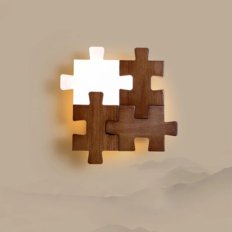 PuzzleGlow – Holz Wandleuchte